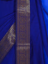 Banarasee Handloom Cotton Silk Plain Saree With Antique Zari Border-Blue