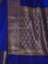 Banarasee Handloom Cotton Silk Plain Saree With Antique Zari Border-Blue
