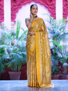Banarasee Handloom Tissue Saree With Zari Jaal Work & Border-Golden Yellow