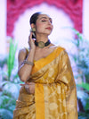Banarasee Handloom Tissue Saree With Zari Jaal Work & Border-Golden Yellow