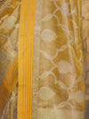 Banarasee Handloom Tissue Saree With Zari Jaal Work & Border-Golden Yellow