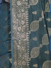 Banarasee Handloom Semi Silk Plain Saree With Zari Woven Design & Floral Border-Moss Green