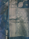 Banarasee Handloom Semi Silk Plain Saree With Zari Woven Design & Floral Border-Moss Green