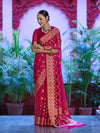 Banarasee Handwoven Georgette Saree With Zari Buta Work & Border-Magenta