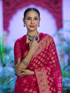 Banarasee Handwoven Georgette Saree With Zari Buta Work & Border-Magenta