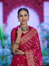 Banarasee Handwoven Georgette Saree With Zari Buta Work & Border-Magenta