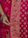 Banarasee Handwoven Georgette Saree With Zari Buta Work & Border-Magenta