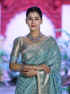 Banarasee Handloom Semi Silk Saree With Zari Buti Design & Lace Border-Mint Blue