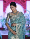 Banarasee Handloom Semi Silk Saree With Zari Buti Design & Lace Border-Mint Blue