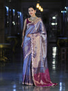 Banarasee Handloom Dual Tone Tissue Saree With Zari Weaving Floral Work & Lace Border-Blue & Violet
