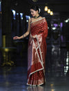 Banarasee Handloom Semi Silk Saree With Zari Buti Design & Lace Border-Dark Rust