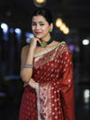 Banarasee Handloom Semi Silk Saree With Zari Buti Design & Lace Border-Dark Rust