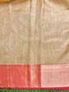 Banarasee Handwoven Broad Border Tissue Saree With Embroidered Design-Gold & Red