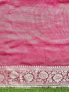 Banarasee Handwoven Plain Crushed Tissue Saree With Zari Border & Lace-Pink