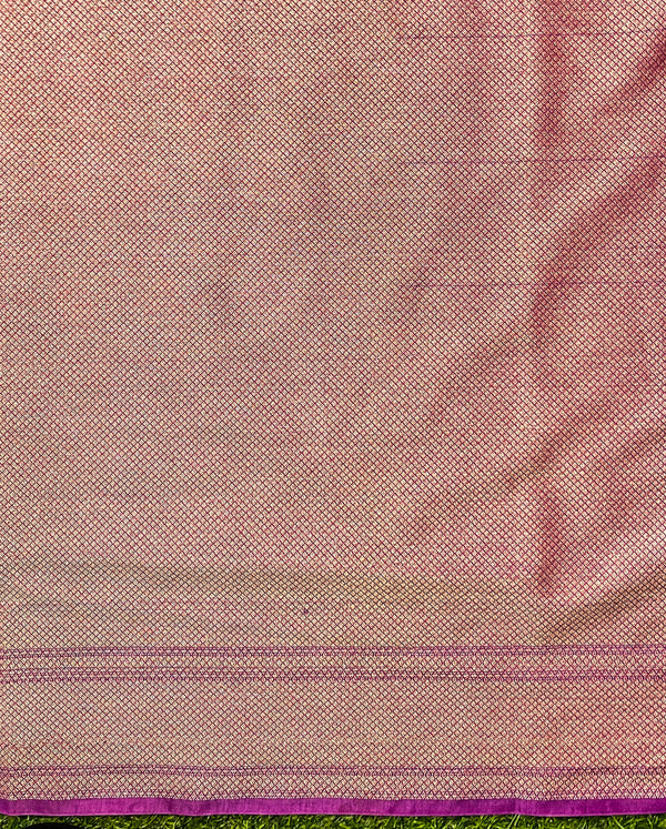 Banarasee Handloom Semi Silk Saree With Zari Woven Design & Border-Magenta