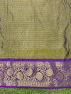 Banarasee Handloom Semi Silk Saree With Zari Checks Design & Contrast Border-Green & Purple