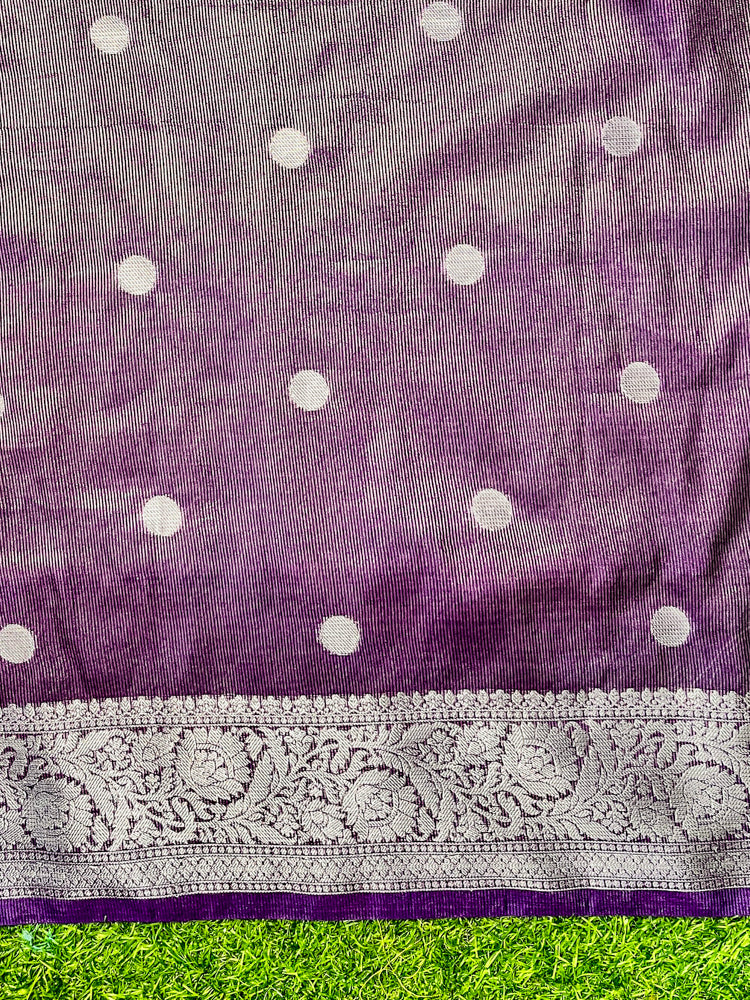Banarasee Handloom Tissue Saree With Zari Buta Work & Border-Light Purple