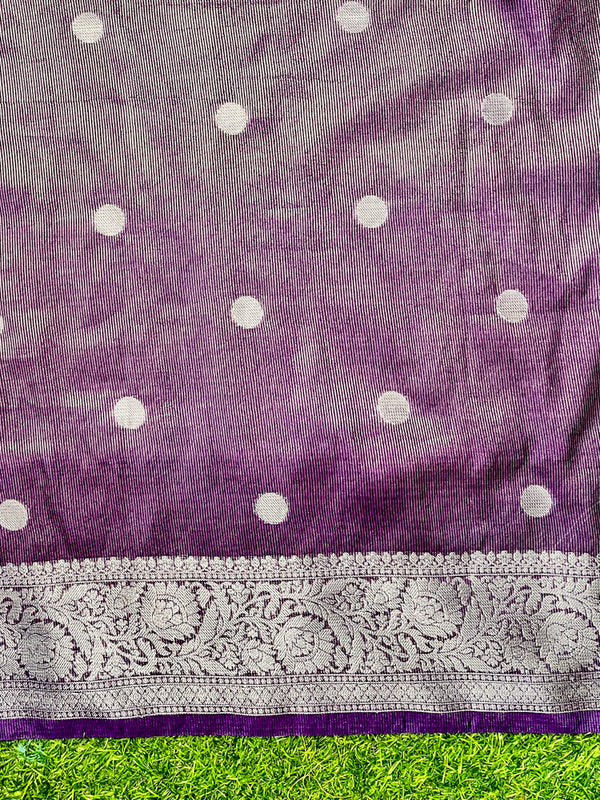 Banarasee Handloom Tissue Saree With Zari Buta Work & Border-Light Purple
