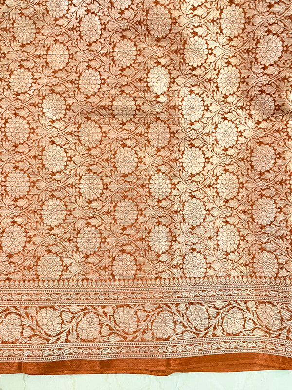 Banarasee Georgette Saree With Antique Zari Buta Design & Border-Brown