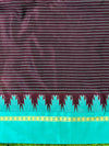 Banarasee Handloom Semi Silk Saree With Zari Checks Design & Temple Border-Burgundy & Green