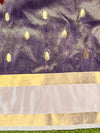 Banarasee Handloom Semi Silk Saree With Zari Buti Design & Contrast Border-Purple & White