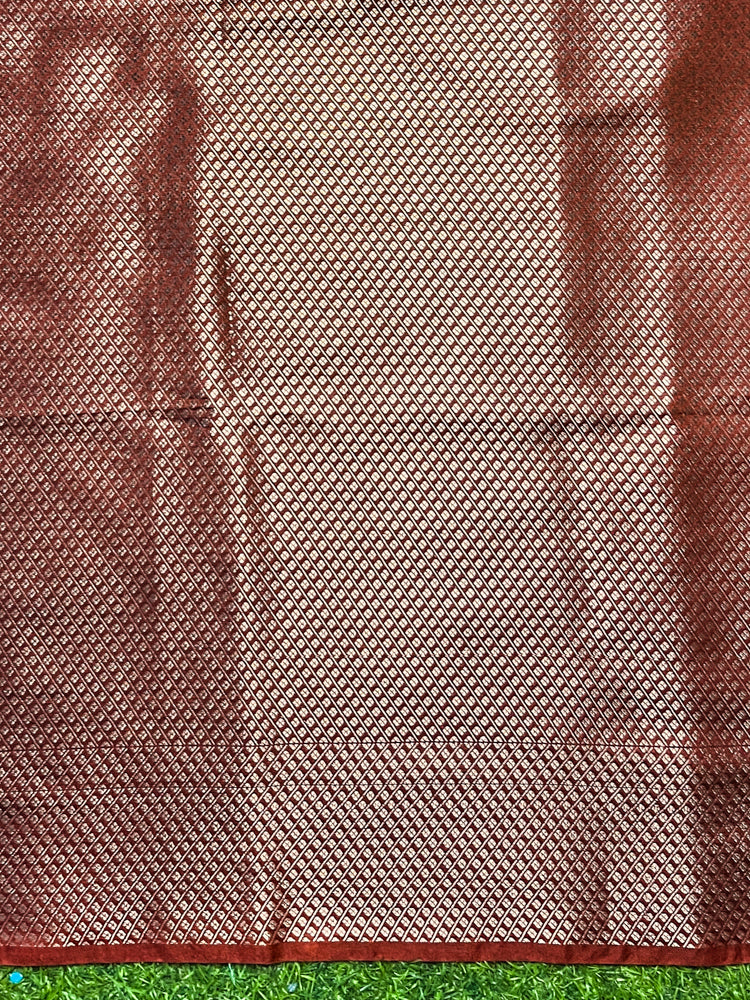Banarasee Handloom Semi Silk Saree With Zari Buti Design & Lace Border-Dark Rust