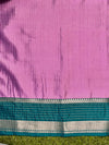 Banarasee Handloom Semi Silk Saree With Zari Stripe Design & Contrast Border-Onion Pink & Teal Green