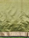 Banarasee Handloom Cotton Silk Plain Saree With Contrast Pallu & Border-Black & Green