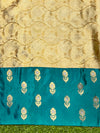 Banarasee Handloom Soft Silk Saree With Zari Weaving & Contrast Border-Gold & Green