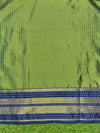 Banarasee Handloom Semi Silk Saree With Zari Buta Work & Contrast Border-Green & Blue