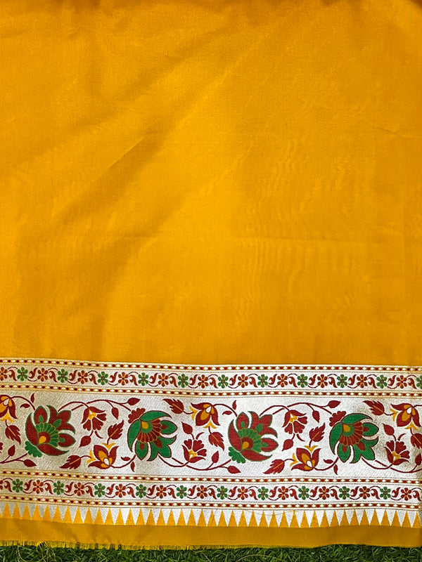 Banarasee Handloom Semi Katan Meena Work Saree-Yellow