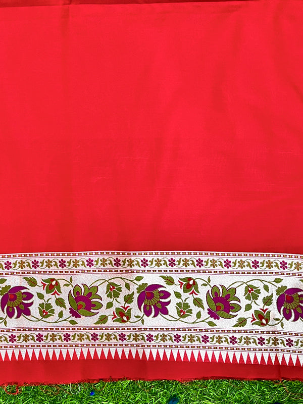 Banarasee Handloom Semi Katan Meena Work Saree-Red