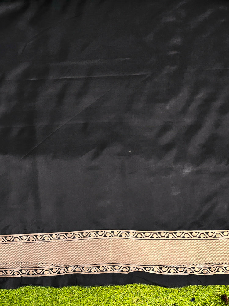 Banarasee Handloom Semi Katan Meena Work Saree-Black