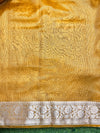 Banarasee Handwoven Plain Tissue Saree With Zari Border & Lace-Gold