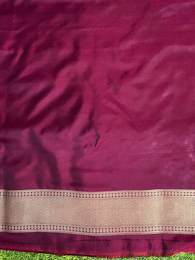 Banarasee Handloom Semi Katan Saree With Zari Buta Work & Border-Burgundy