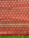 Banarasee Handwoven Plain Semi Katan Saree With Gold Zari Border-Red