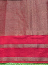 Banarasee Semi Chiffon Saree With Floral Jaal Work & Contrast Border-Green & Maroon