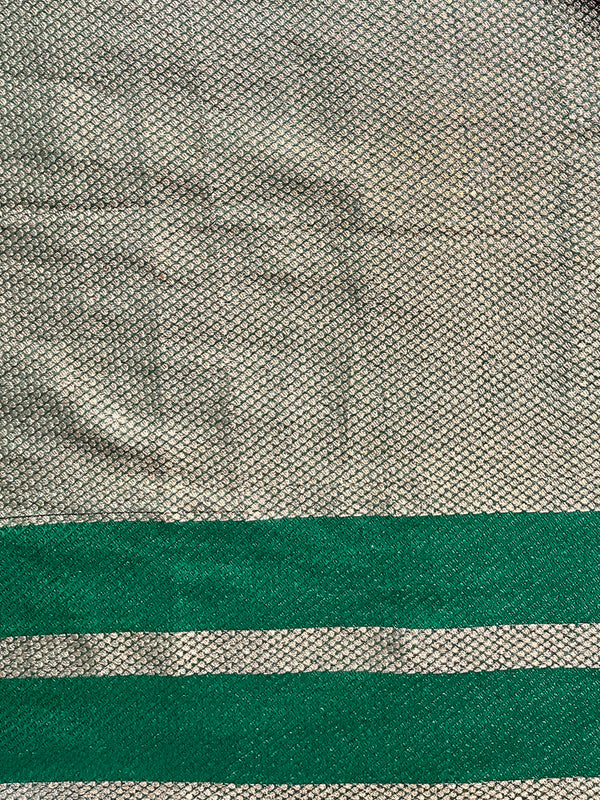 Banarasee Semi Chiffon Saree With Floral Jaal Work & Contrast Border-Pink & Green