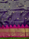 Banarasee Handloom Semi Silk Saree With Buti Design & Contrast Zari Border-Violet