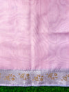 Banarasee Cotton Silk Plain Saree With Floral Zari Border-Pastel Pink