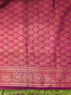 Banarasee Handloom Cotton Silk Plain Saree With Antique Zari Border-Magenta