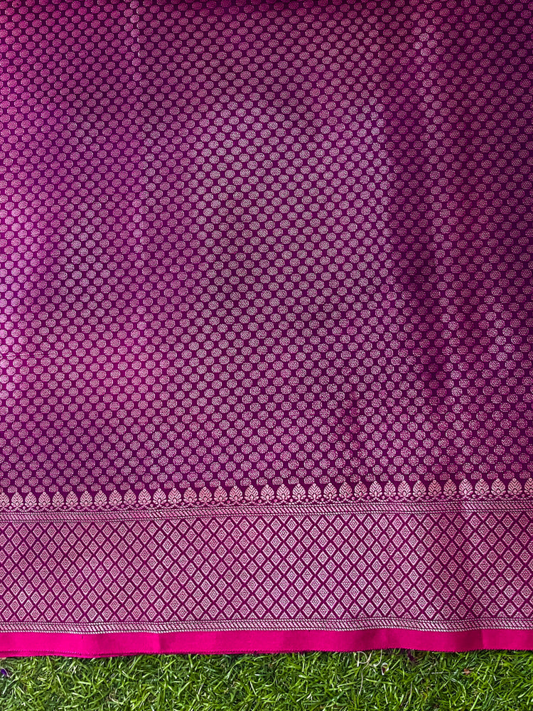 Banarasee Handloom Dual Tone Semi Silk Saree With Buti Design & Border-Wine