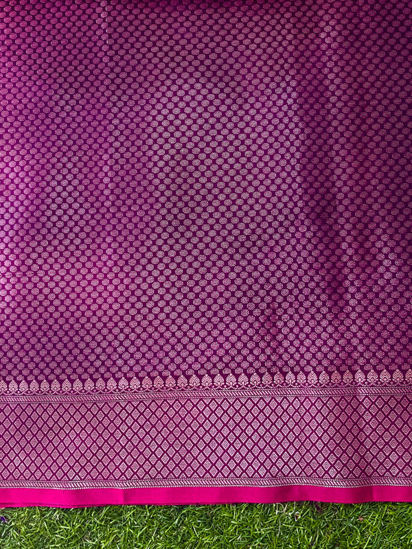 Banarasee Handloom Dual Tone Semi Silk Saree With Buti Design & Border-Wine