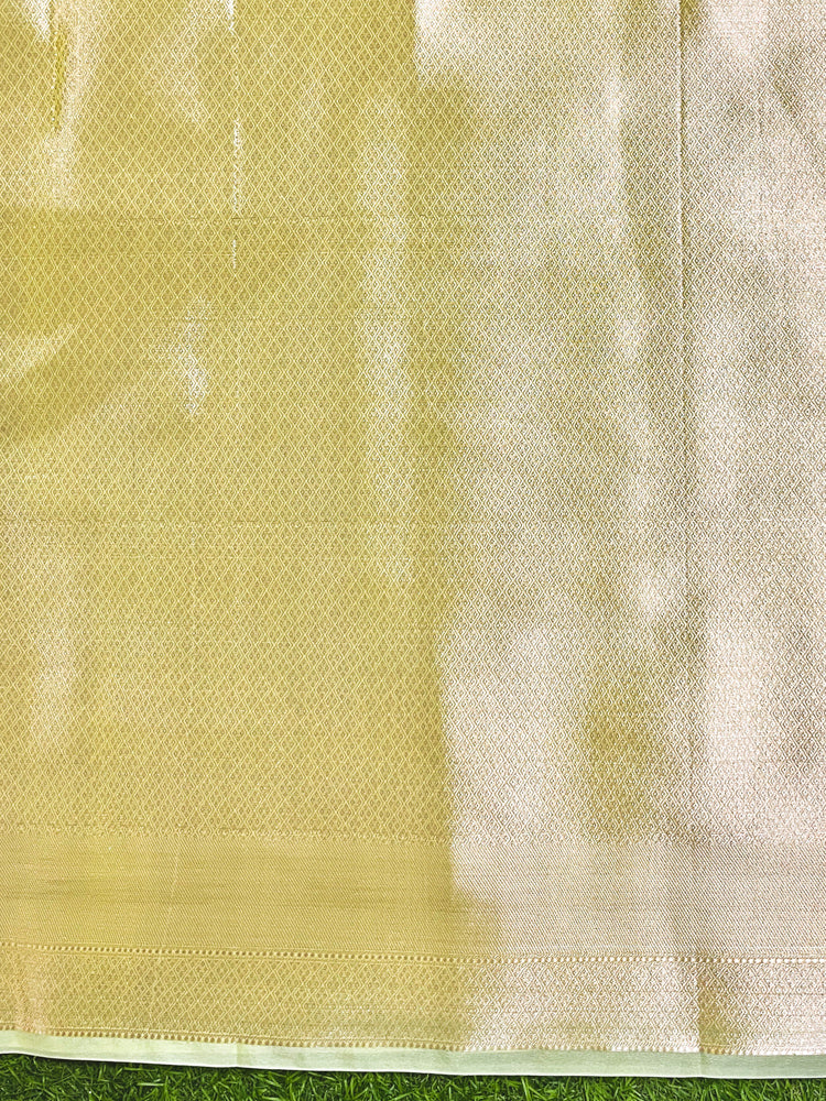 Banarasee Organza Saree With Zari Buti & Rangkat Design-Yellow & White