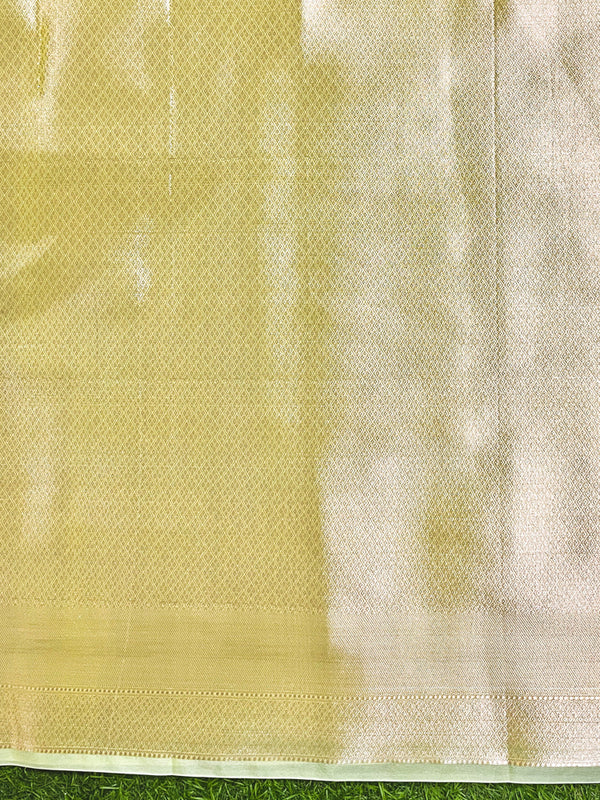 Banarasee Organza Saree With Zari Buti & Rangkat Design-Yellow & White