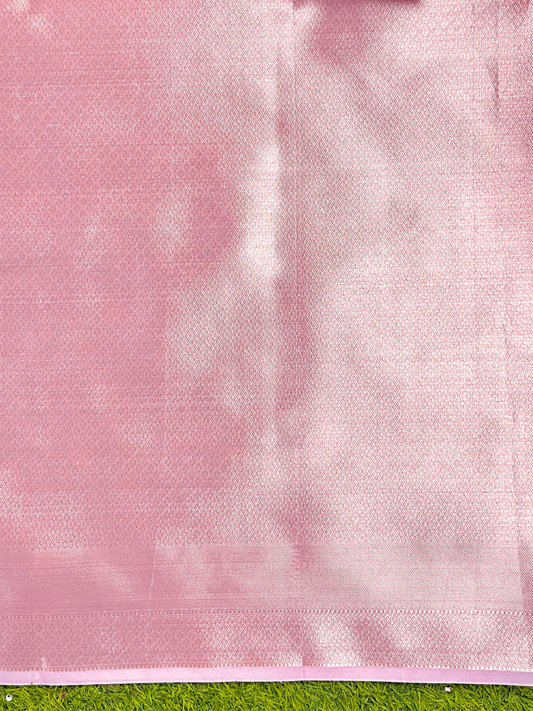 Banarasee Organza Saree With Zari Buti & Rangkat Design-Pink & White