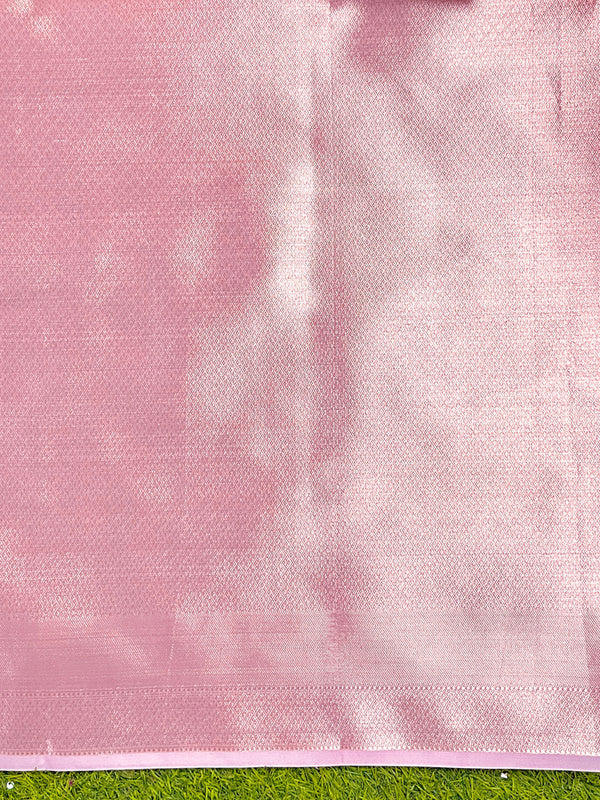 Banarasee Organza Saree With Zari Buti & Rangkat Design-Pink & White