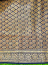 Banarasee Handloom Cotton Silk Plain Saree With Antique Zari Border-Navy Blue