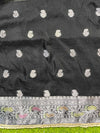 Banarasee Semi Chiffon Saree With Meena Work Silver Zari Border & Lace-Black