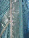 Banarasee Handloom Semi Silk Saree With Zari Buti Design & Lace Border-Mint Blue